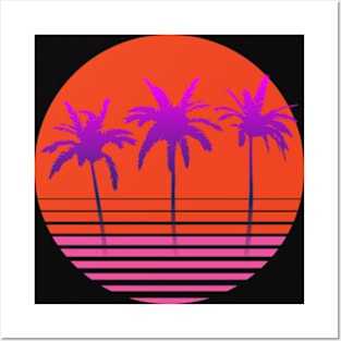 Retrowave Sun Palm Trees Art Posters and Art